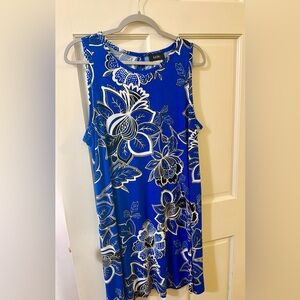 MSK Women's Bold Blue and White Floral Sleeveless Dress